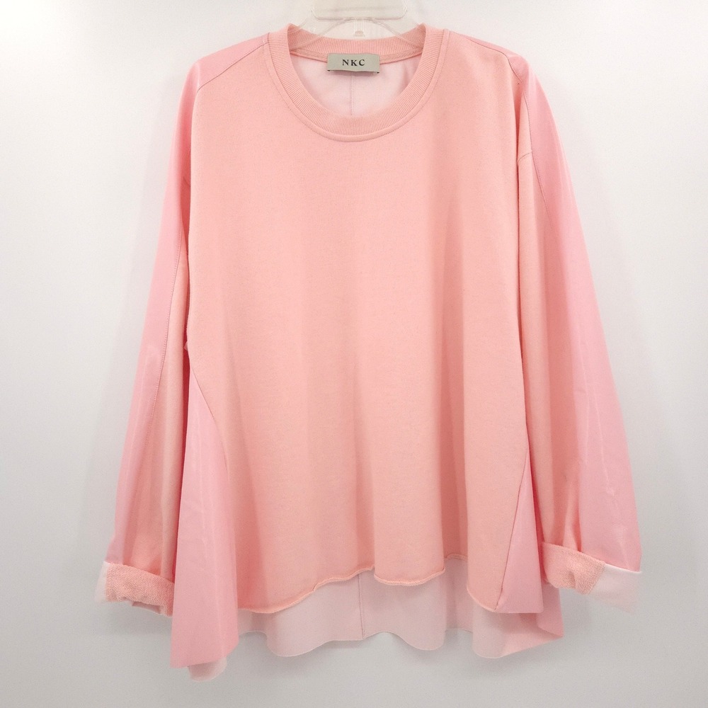 NKC Store Nicole Kwon Mixed Media Sweatshirt Women OS Pink Faux Leather Crewneck